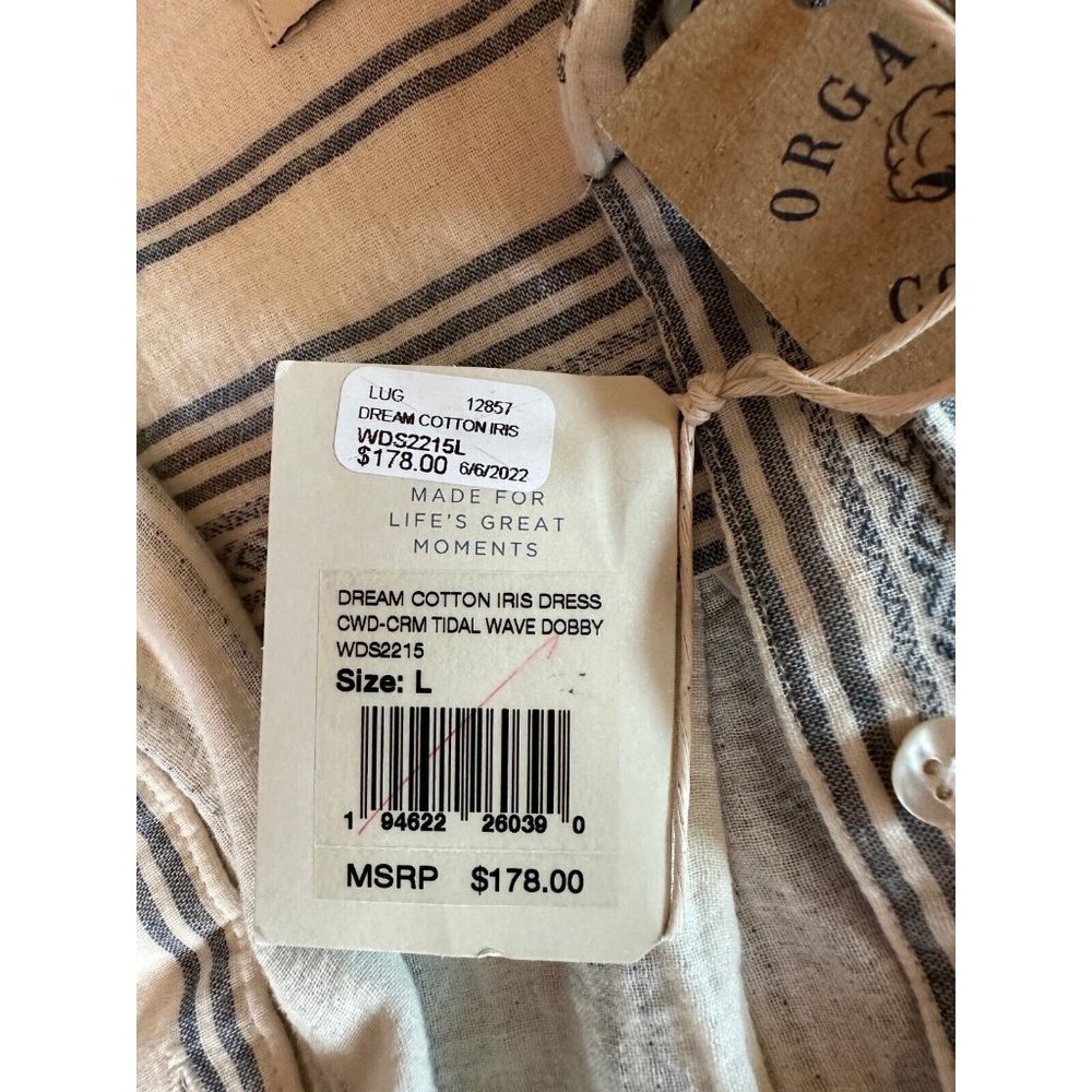 Faherty Dream Gauze Organic Cotton Iris In Cream Tidal Wave Dobby Dress Sz L NWT - Picture 13 of 15